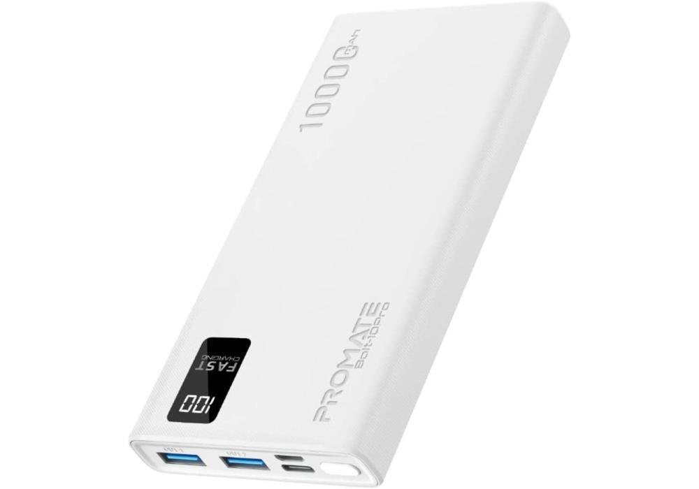 Promate Bolt-10Pro Super-Slim 10000mAh Power Bank 10W USB-C, LED Battery Display and Over Charge Protection -Black