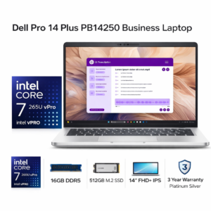 Dell Pro 14 Plus PB14250 Business Laptop, Intel Core Ultra 7 265U vPro, 16GB DDR5, 512GB M.2 SSD, 14" FHD+ IPS, 3 Year Warranty - Platinum Silver