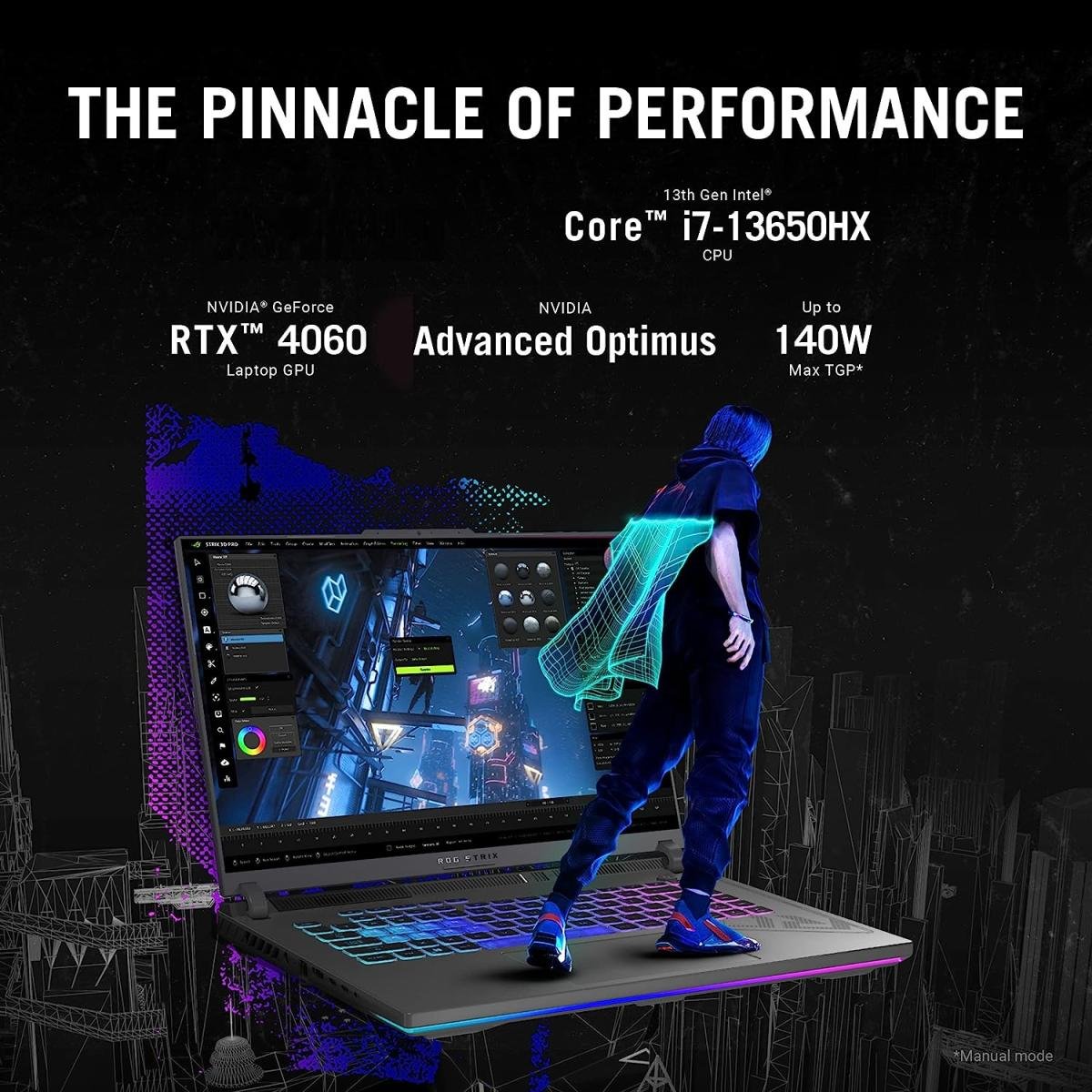 Laptop ASUS ROG Strix G16, Core i7-13650HX 13th Generation , RTX 4060 8GB, 16 GB DDR5 , SSD :512GB SSD, ( 16" FHD+ 165Hz ) Eclipse Gray - Image 2