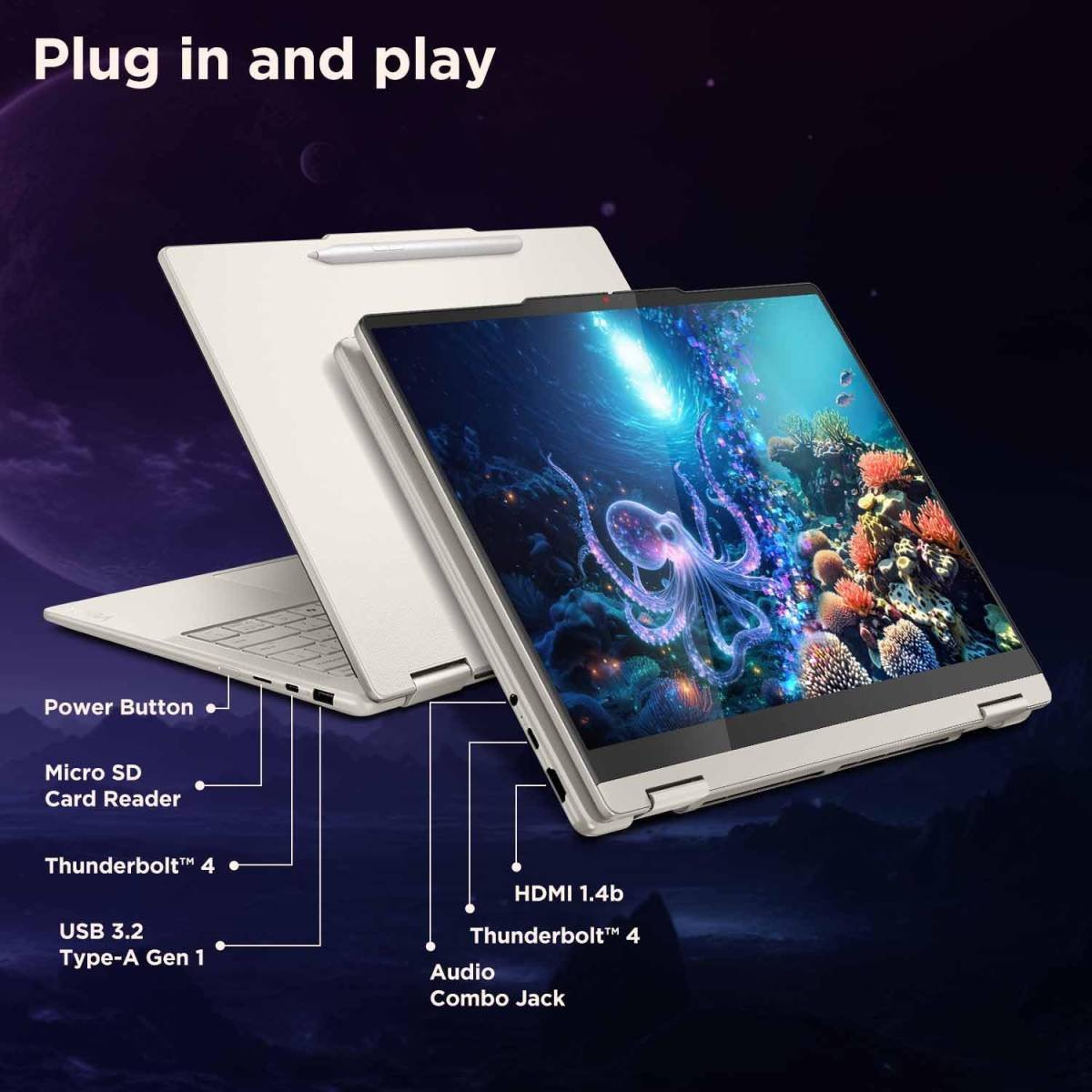 Laptop Lenovo Yoga 7 2-in-1 14ILL10, Intel Core™ Ultra 7 258V Intel® AI Boost, 32GB DDR5x, 1TB SSD, 14" 2.8K WQXGA+ (2880x1800) OLED 1100nits 100% DCI-P3 Dolby Vision Touch, Yoga Pen, Wi-Fi 7, Windows 11 Home, 2 Year Warranty - Luna Grey - Image 3