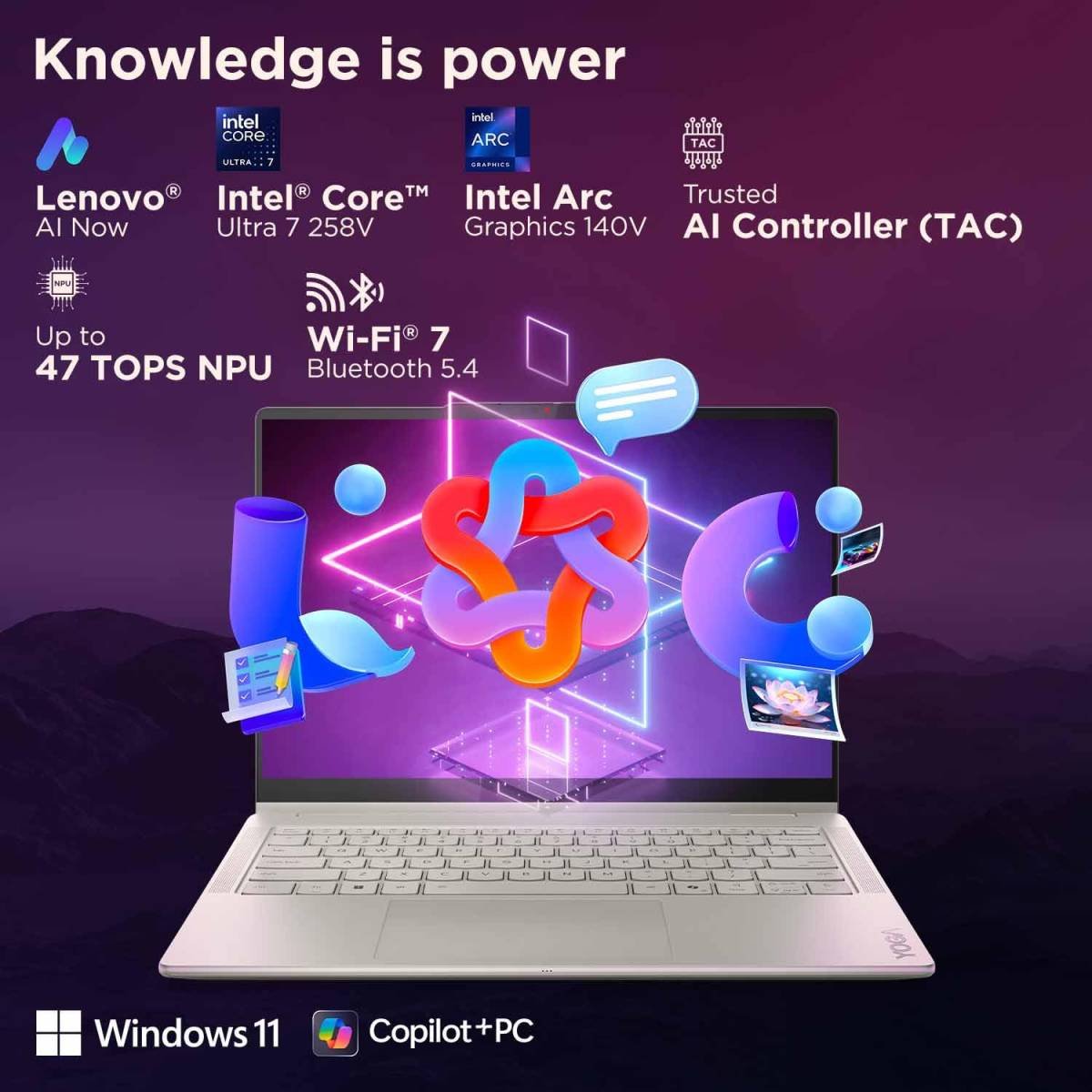 Laptop Lenovo Yoga 7 2-in-1 14ILL10, Intel Core™ Ultra 7 258V Intel® AI Boost, 32GB DDR5x, 1TB SSD, 14" 2.8K WQXGA+ (2880x1800) OLED 1100nits 100% DCI-P3 Dolby Vision Touch, Yoga Pen, Wi-Fi 7, Windows 11 Home, 2 Year Warranty - Luna Grey - Image 6