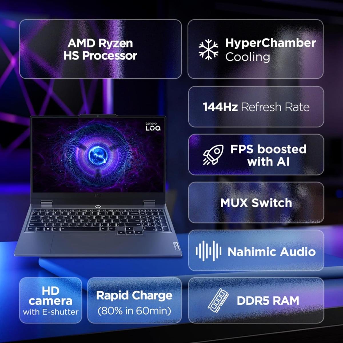 Lenovo LOQ AMD Ryzen™ 5 7235HS Processor Up to 4.2 GHz NVIDIA GeForce RTX™ 3050 6GB 15.6" FHD 144Hz Refresh Rate - Luna Grey - Image 8