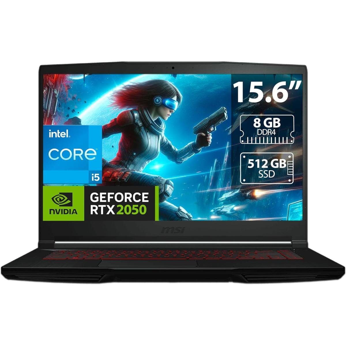 Laptop MSI GF63 Thin 12UCX Core i5-12450H 8 Cores up to 4.40GHz 8GB DDR4 512 SSD, NVIDIA RTX 2050 4GB DDR6, 15.6" FHD IPS 144Hz - 12th Generation