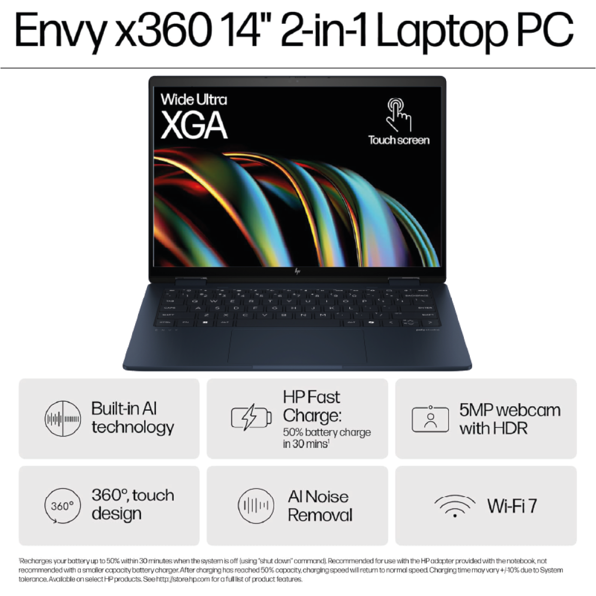 HP Envy x360 2-in-1 Laptop 14-fc0046ne Intel Core Ultra 7 155U Processor 12-Cores With Built-in AI 14" 360 Touch WUXGA 300 nits With Tilt Pen - Atmospheric Blue - Image 8