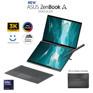 New Laptop ASUS Zenbook Duo OLED | Intel Core Ultra 7, 16GB DDR5X ,1TB SSD, 14.0-inch Double Screen 3K OLED Backpack Sleeve & ASUS Pen 4 MODE STYLE | Win 11 Home