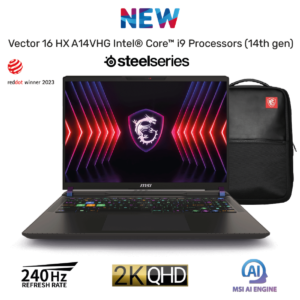 New Laptop MSI Vector 16 HX A14VHG Intel® Core™ i9-14900HX 24 Core NVIDIA RTX 408012GB GDDR6, 32 GB DDR5, 1TB SSD, 16"  QHD+ (2560 x 1600) 240Hz IPS, RGB Steelseries KB w/ Stealth Agent Backpack