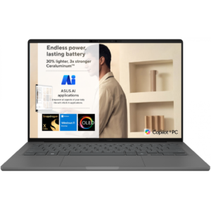ASUS Zenbook 14 OLED  Snapdragon® X Elite X1E 78 100 Processor Qualcomm Adreno GPU 16GB LPDDR5X  Huge-Battery 14" FHD+ OLED  Windows 11 Home - Iceland Gray