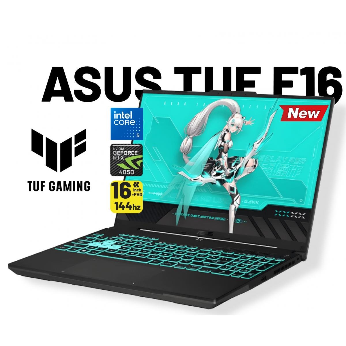 NEW ASUS TUF Gaming F16 FX607VU Intel® Core™ 5 Processor 210H 4.8 GHz NVIDIA® GeForce RTX™ 4050 Laptop GPU 6GB GDDR6 (194 AI TOPs), 16GB DDR5, 16-inch FHD+ 144Hz
