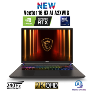 New Laptop MSI Vector 16 HX AI A2XWIG Intel® Core™ Ultra 9 275HX 24 Core NVIDIA RTX 5080 16GB GDDR7, 32 GB DDR5, 1TB SSD, 16"  QHD+ (2560 x 1600) 240Hz IPS, Windows 11 Home, Intel® Killer™ BE Wi-Fi 7 + Bluetooth 5.4 - Cosmos Gray