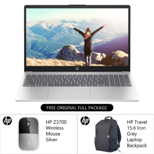 HP Laptop 15-fd0240ne 13th Gen Intel® Core™ i7-1355U 5.0 GHz 10-Cores, Intel Iris Xe, 16 GB DDR4 (Customized), 15.6" FHD Micro Edge with Original Full-Package - Natural Silver