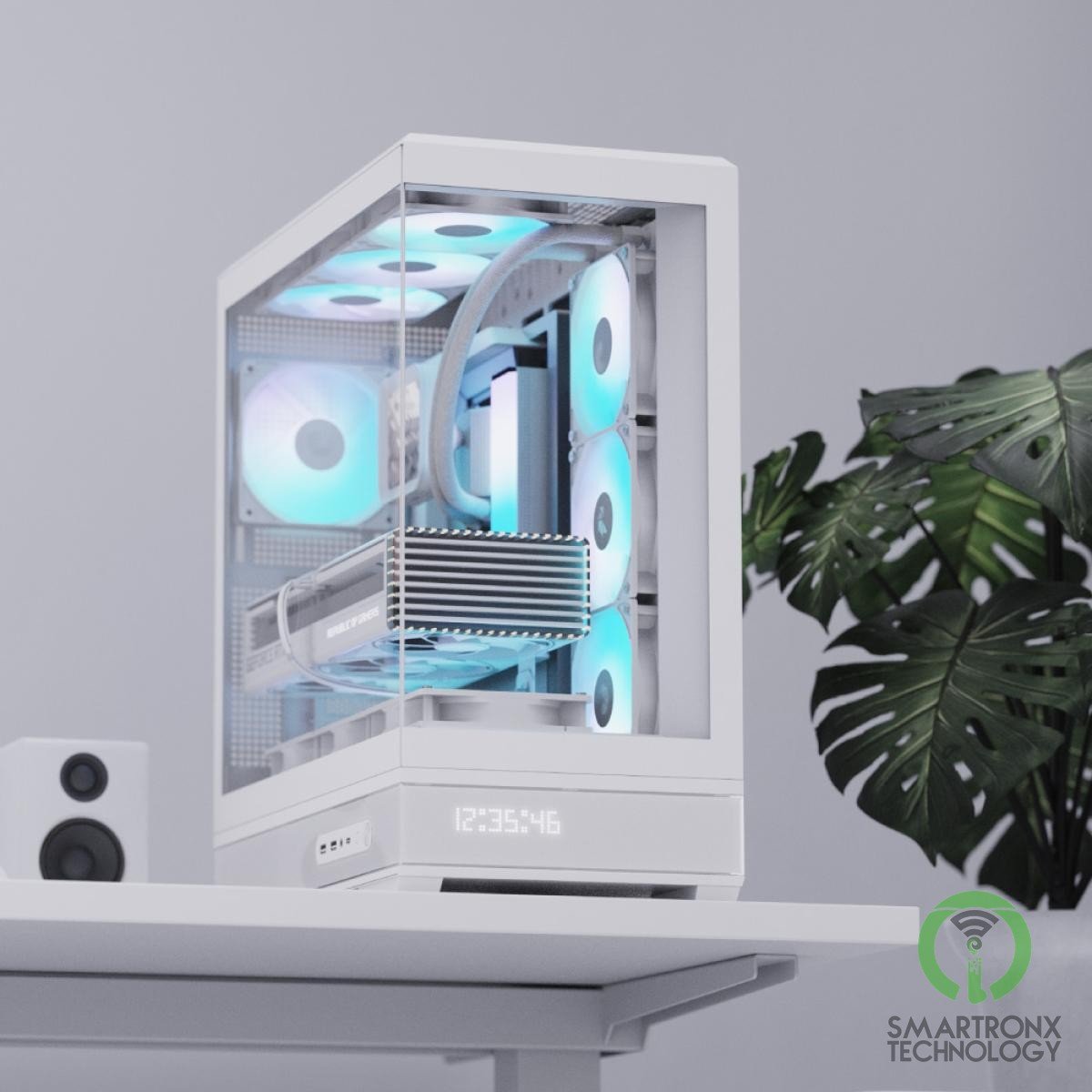 AeroCool P500B DIGI (White) ARGB Stylish Panoramic Fish Tank Design ATX Mid Towe