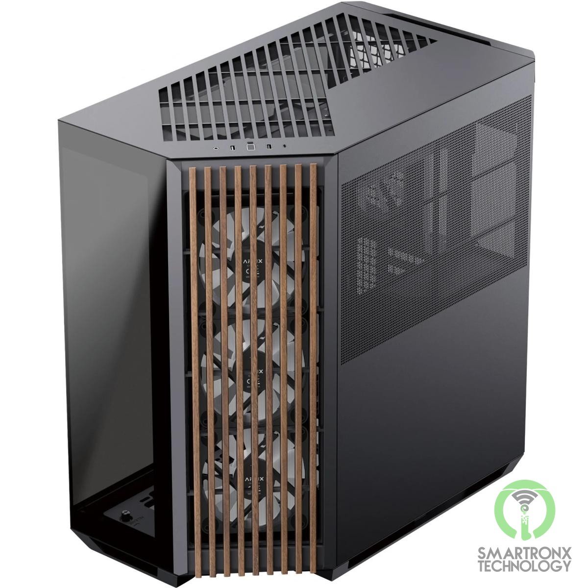APNX V1 (Black/Wood) Dual Chamber Panoramic 2 Glasses Design ATX Mid Tower Mesh