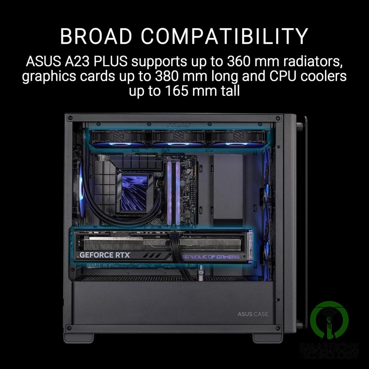 ASUS A23 Plus Computer Case, 4x Pre-Installed aRGB Fans, Up to 360mm Radiator &a