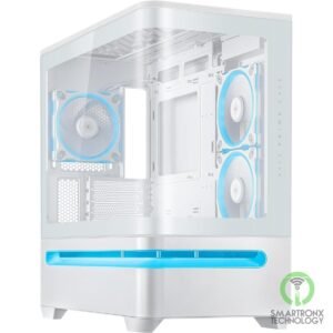 ASUS Prime AP202 ARGB White mATX pc case with Fully Tempered Curved Glass, Suppo
