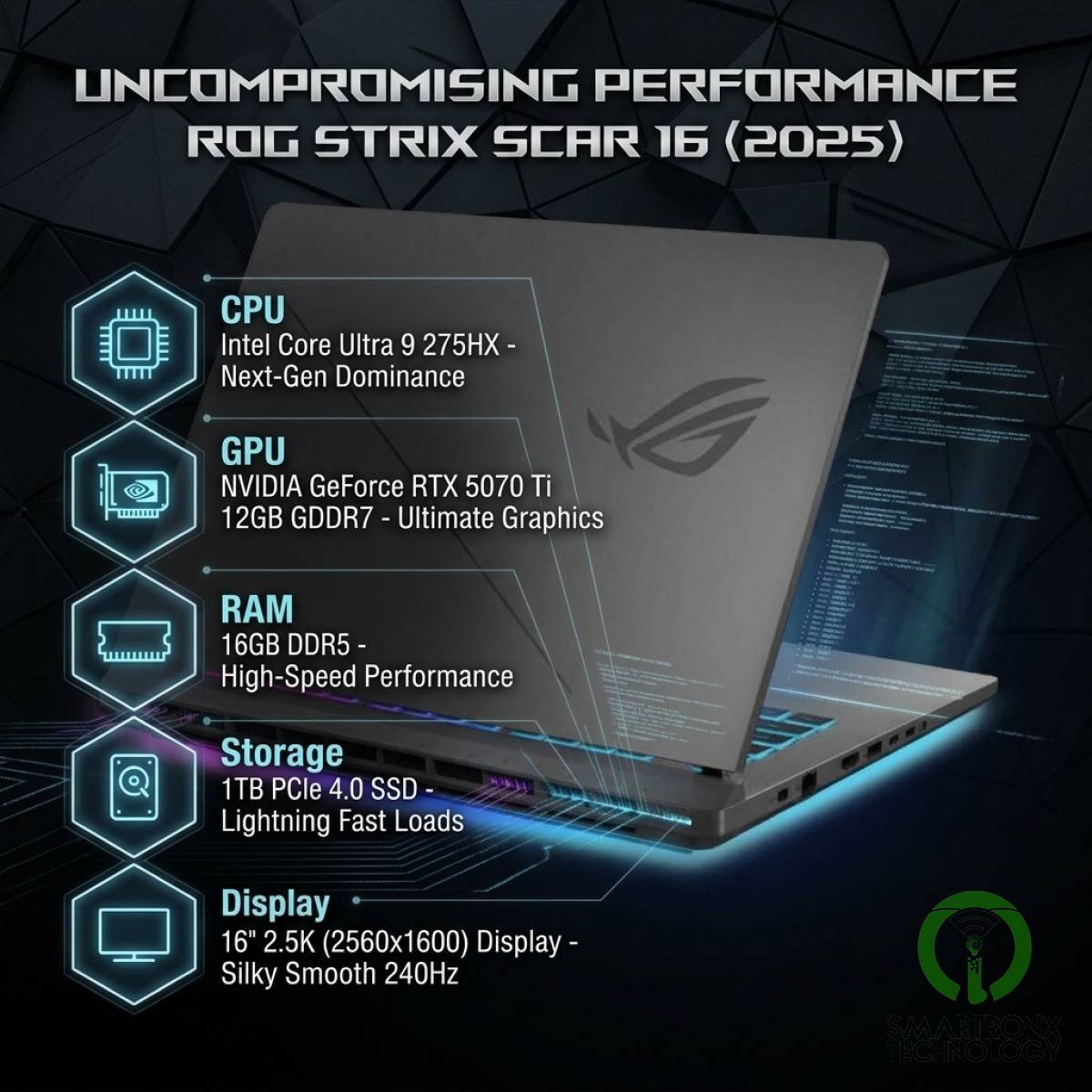 ASUS ROG Strix G16 Gaming Laptop, Intel Core Ultra 9 275HX with AI Boost NPU, NV