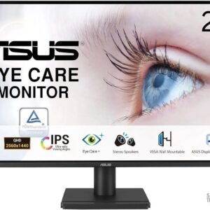 ASUS VA27AQ 27” IPS 2K QHD Eye Care Monitor 75Hz 1ms HDR 10 Low Blue Light, Flic