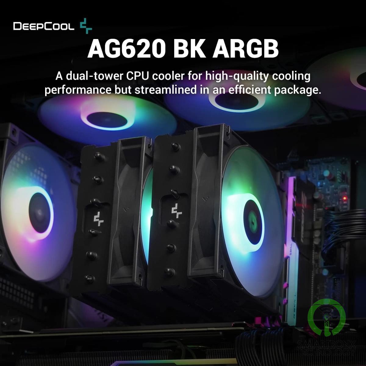 DeepCool GAMMAXX AG620 BK ARGB CPU Air Cooler Mighty 260w TDP 6pcs Copper Heat P