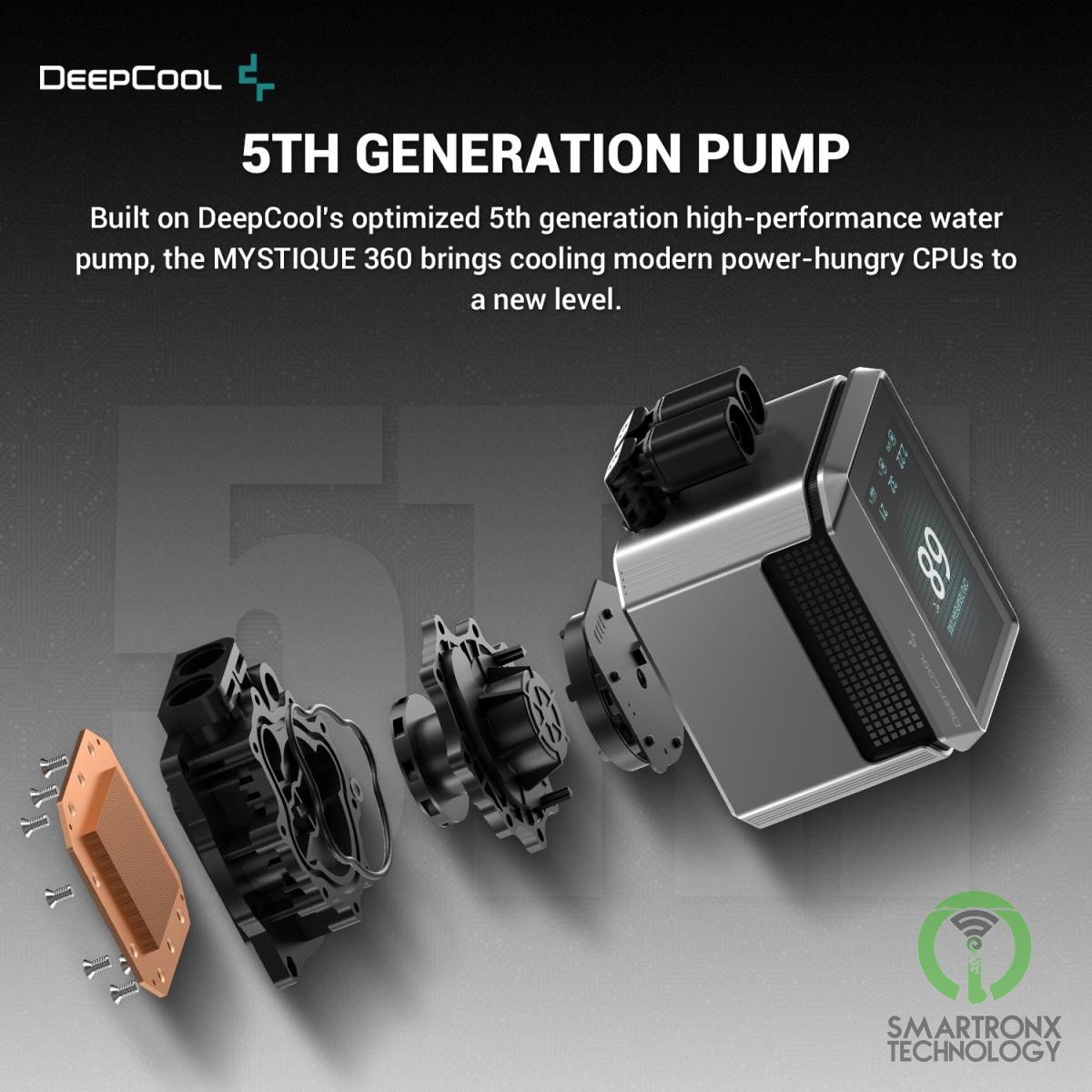 DeepCool MYSTIQUE 240 LCD Liquid Cooler 360mm 5th Gen Pump 3400RPM 2.8" 640x480
