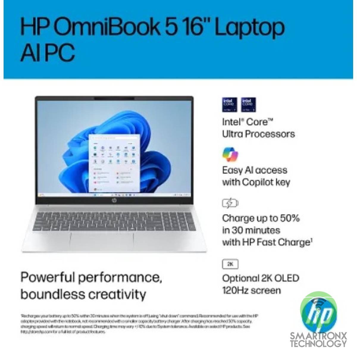 HP OmniBook 5 Laptop AI 16 Free Power Bundle, Intel® Core™ Ultra 7 255U 5.2 GHz,