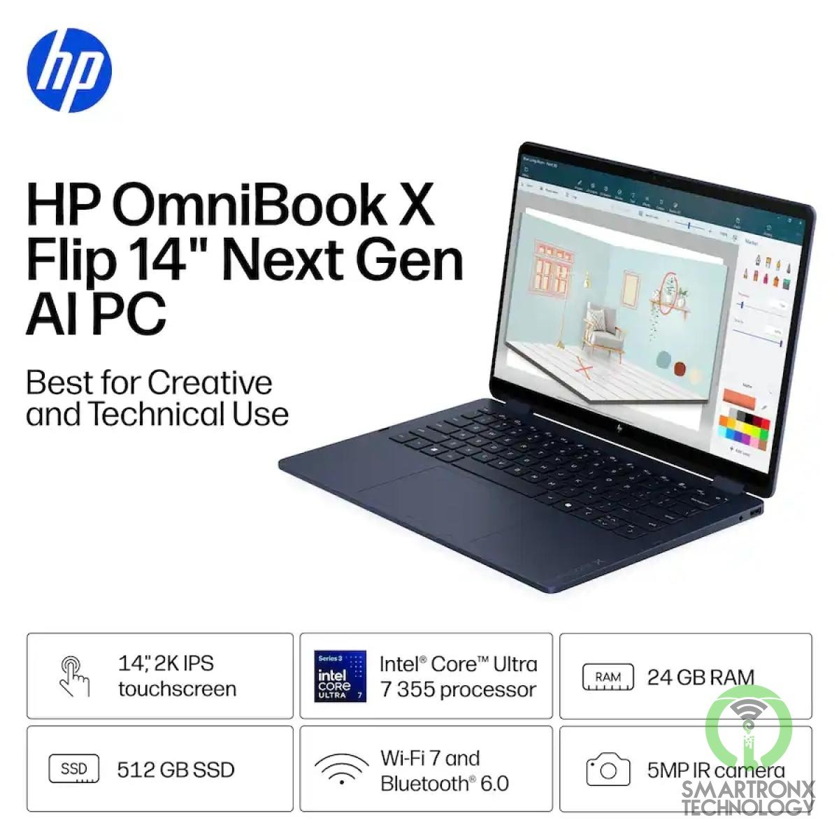 HP OmniBook X Flip 14-kp0023dx 14-inch 2K Touch Laptop Core Ultra 7 355 24GB 512