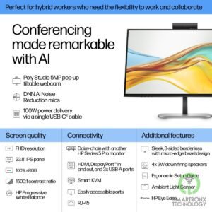 HP Series 5 Pro 524pm - 23.8″ FHD IPS Conferencing Monitor, USB‑C 100W PD, 5MP W