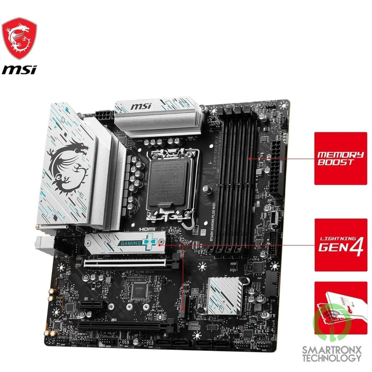 MSI B760M GAMING PLUS WIFI 6E mATX Supports 14th/13th/12th DDR5 PCIe 4.0 2x M.2