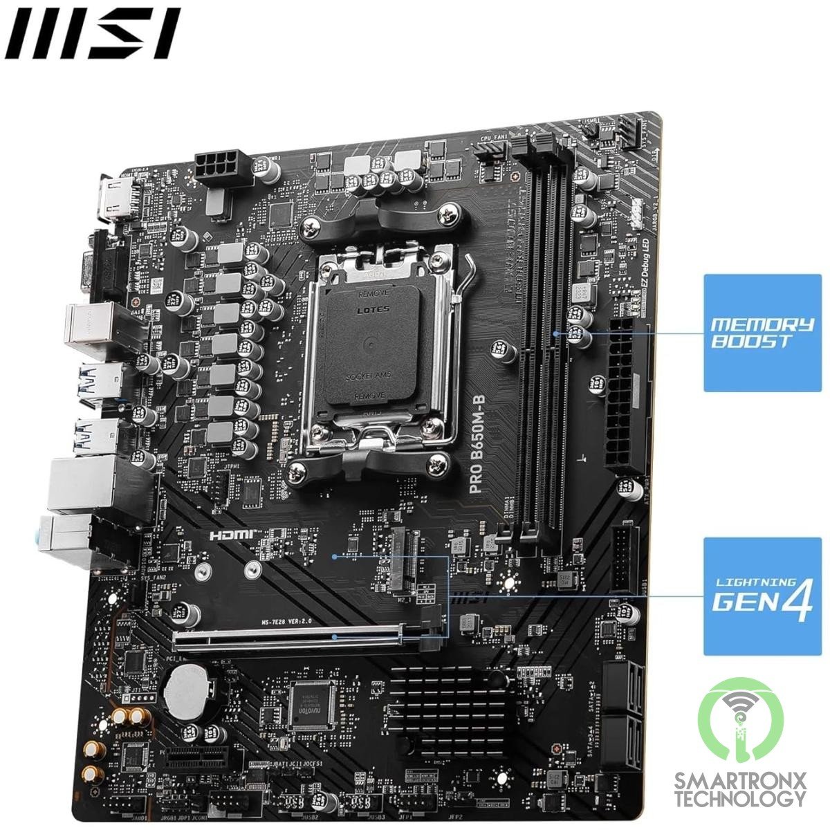 MSI PRO B650M-B AMD AM5 B650 DDR5 Micro-ATX Supports AMD Ryzen 7000 Series Proce