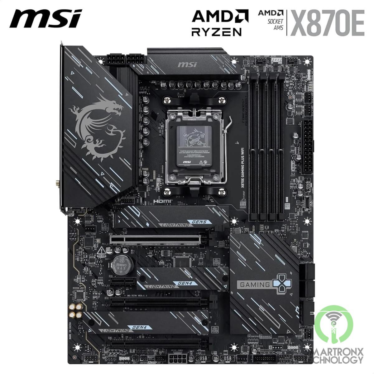 MSI X870E Gaming Plus WiFi 7 ATX AMD AM5 SPS VRM DDR5 Memory Boost 8200+ MT/s (O
