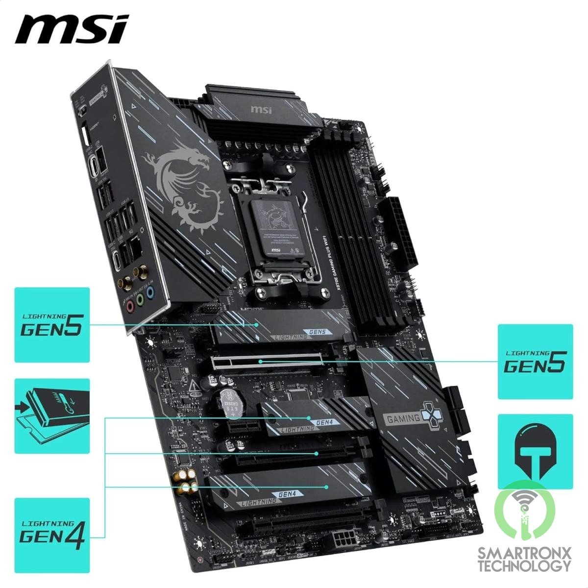 MSI X870E Gaming Plus WiFi 7 ATX AMD AM5 SPS VRM DDR5 Memory Boost 8200+ MT/s (O