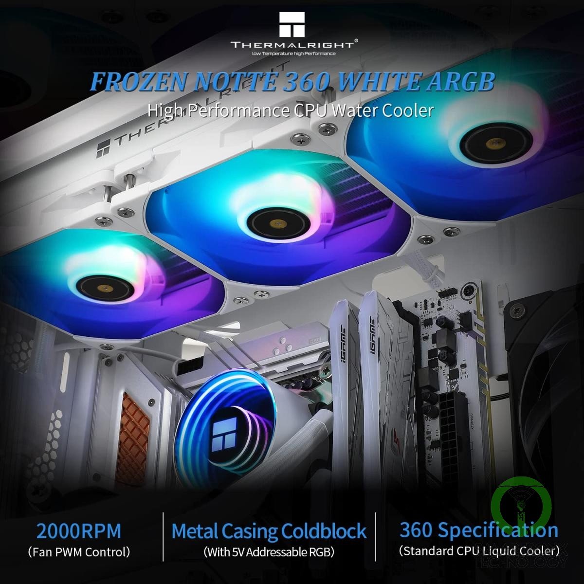 Thermalright Frozen Notte 360 ARGB Water Cooler 3x PWM Fans S-FDB V2 Bearings Fo