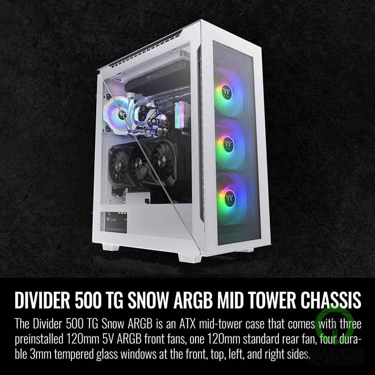 Thermaltake Divider 500 w/ 3x120mm ARGB Front + 1x 120mm Rear Fans + 2 Symmetric