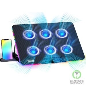 X8 Black 6 LED Fans RGB Light Notebook Quiet Cooling pad, Adjustable Ergonomic D